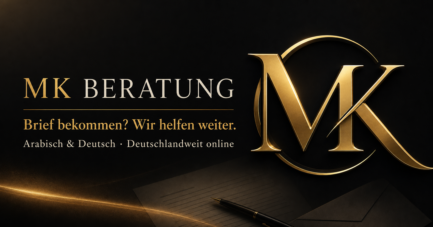 Schwarzes und goldenes Logo von MK Beratung